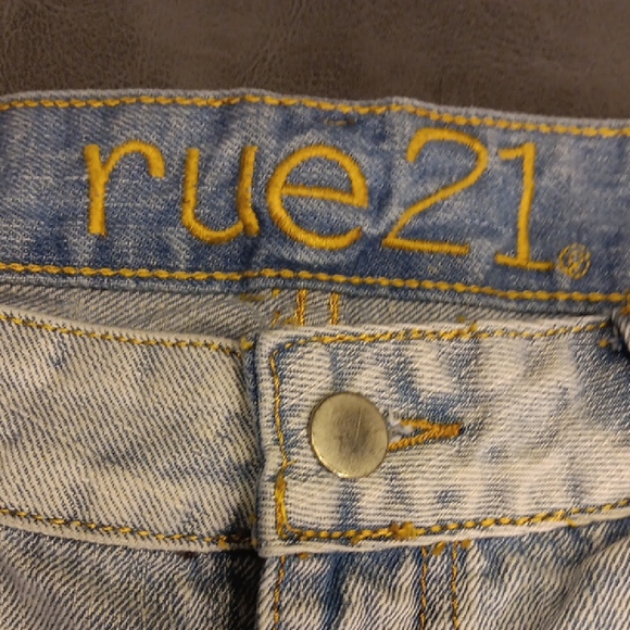 Rue21 Distressed Light Blue Jean Shorts with Cross And Rhinestone Detail - Picture 3 of 10
